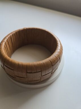 Tan Woven Leather Bangle Bracelet
